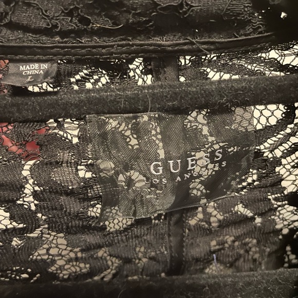 Guess Women’s Black Lace Biker Jacket Cropped Size Large - Picture 4 of 7